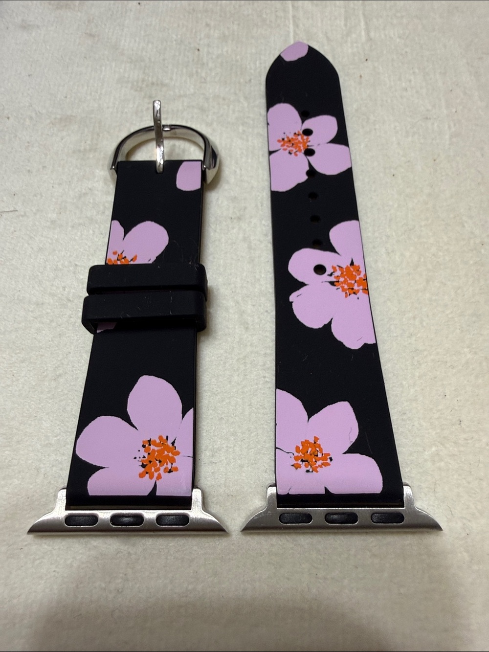kate spade Black Silicone Watch Band with Pink Floral Print